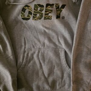 Obey Gray Hoodie with Camouflage Design